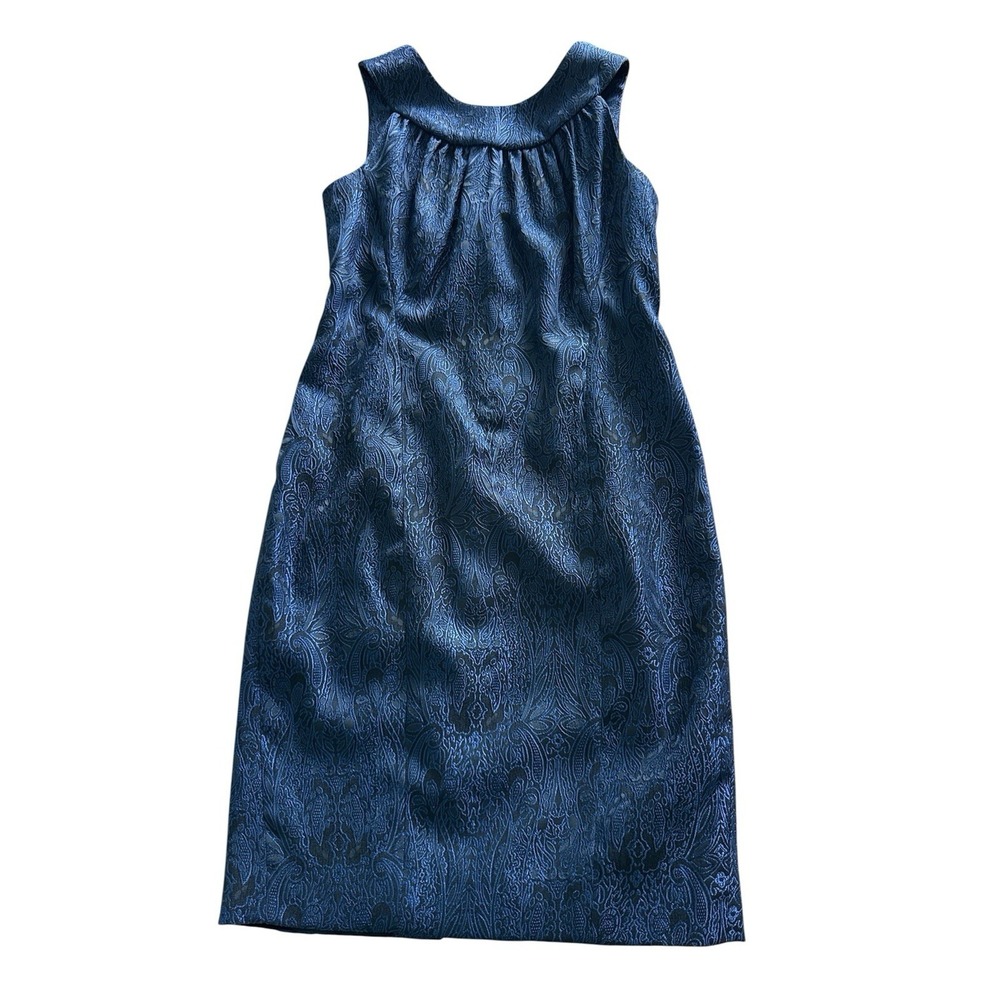 Rene Rene Ruiz‎ Cocktail Sheath Dress Size 6 Navy Blue Black Brocade Sleeveless
